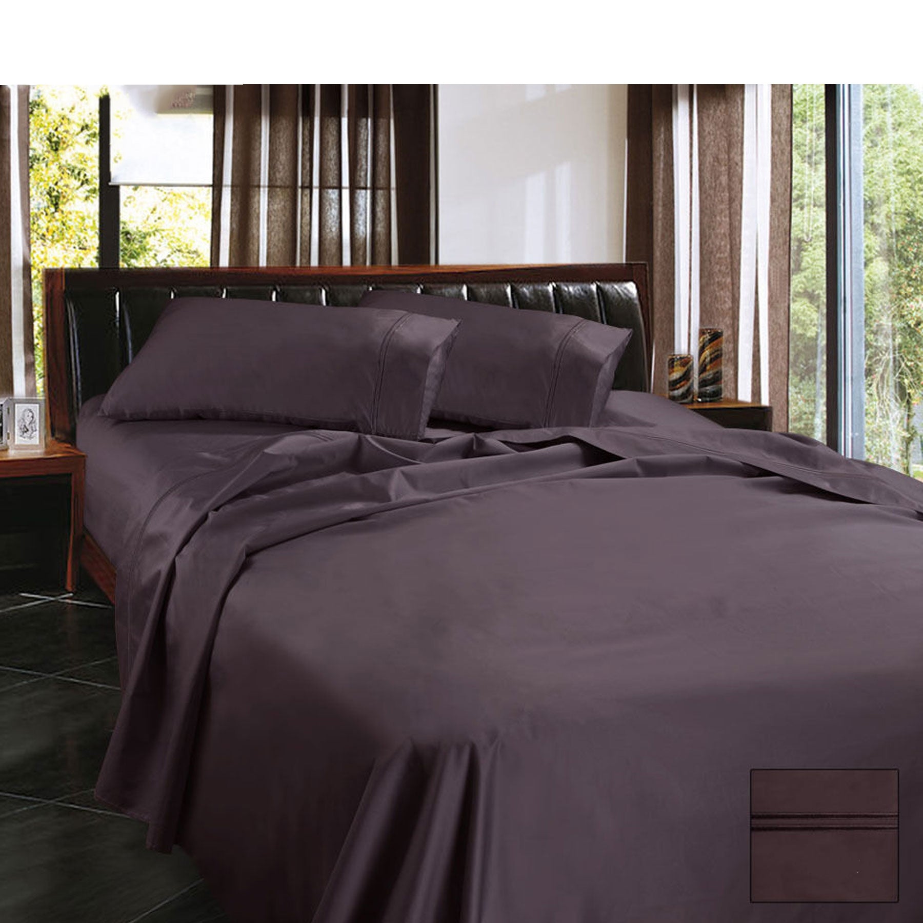 Ramesses 1450TC Egyptian Cotton Sateen Sheet Set Eggplant Queen - Solid Colour Design - SuperSaverAU - view 1