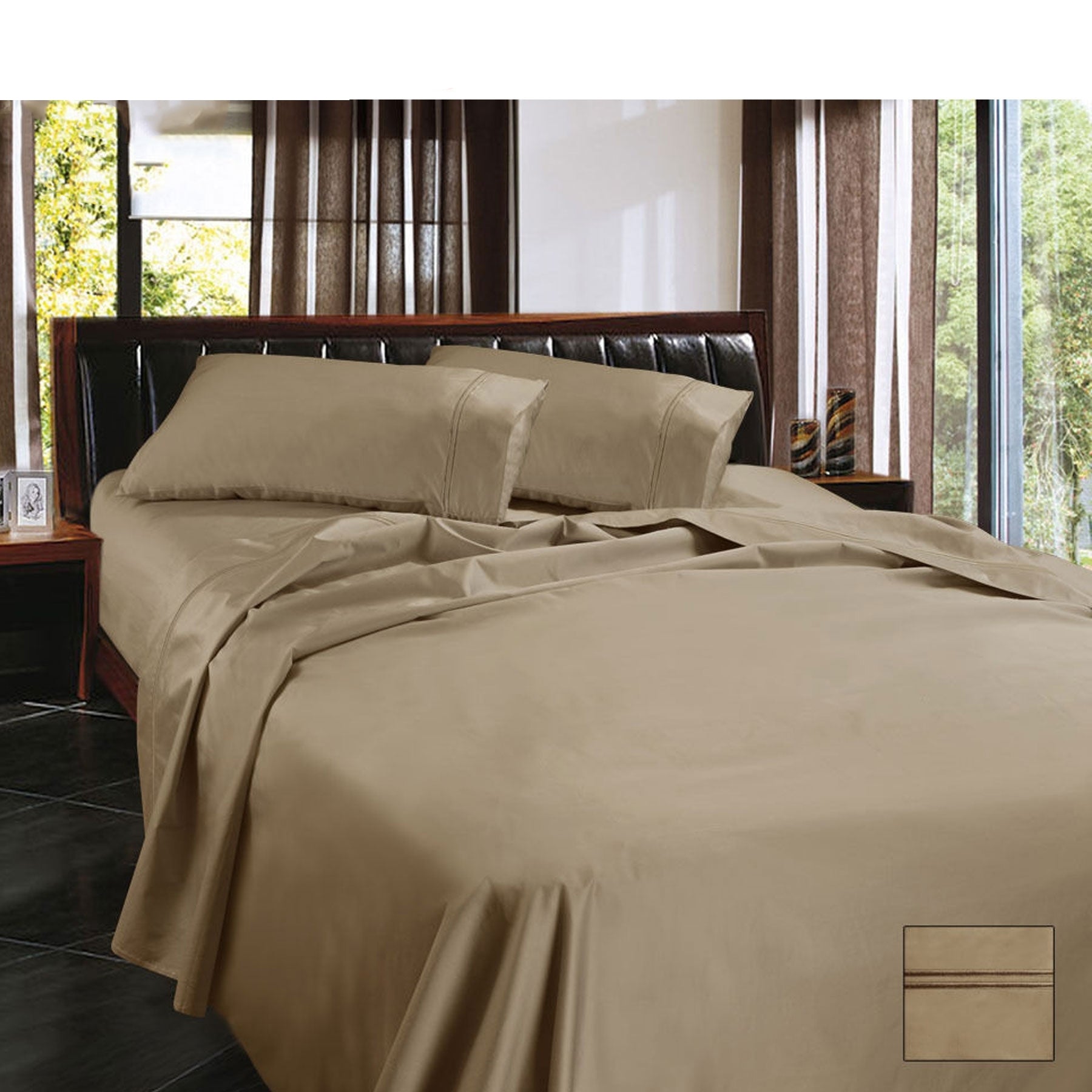 Ramesses 1450TC Egyptian Cotton Sateen Sheet Set Linen King - Solid Colour Design - SuperSaverAU - view 1