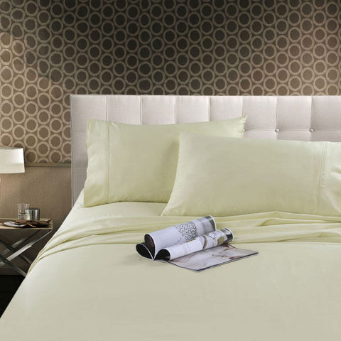 Kingtex 300TC Cotton Sateen Sheet Set Cream King - 100% Cotton, Solid Colour Design - SuperSaverAU - view 1