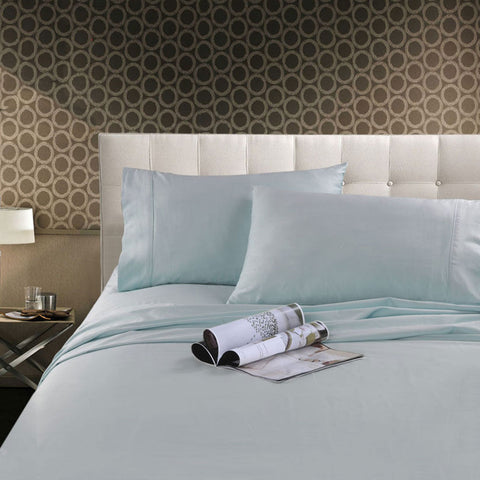 Kingtex 300TC Cotton Sateen Sheet Set Ice Blue Single - Soft, Breathable, Solid Colour - SuperSaverAU - view 1
