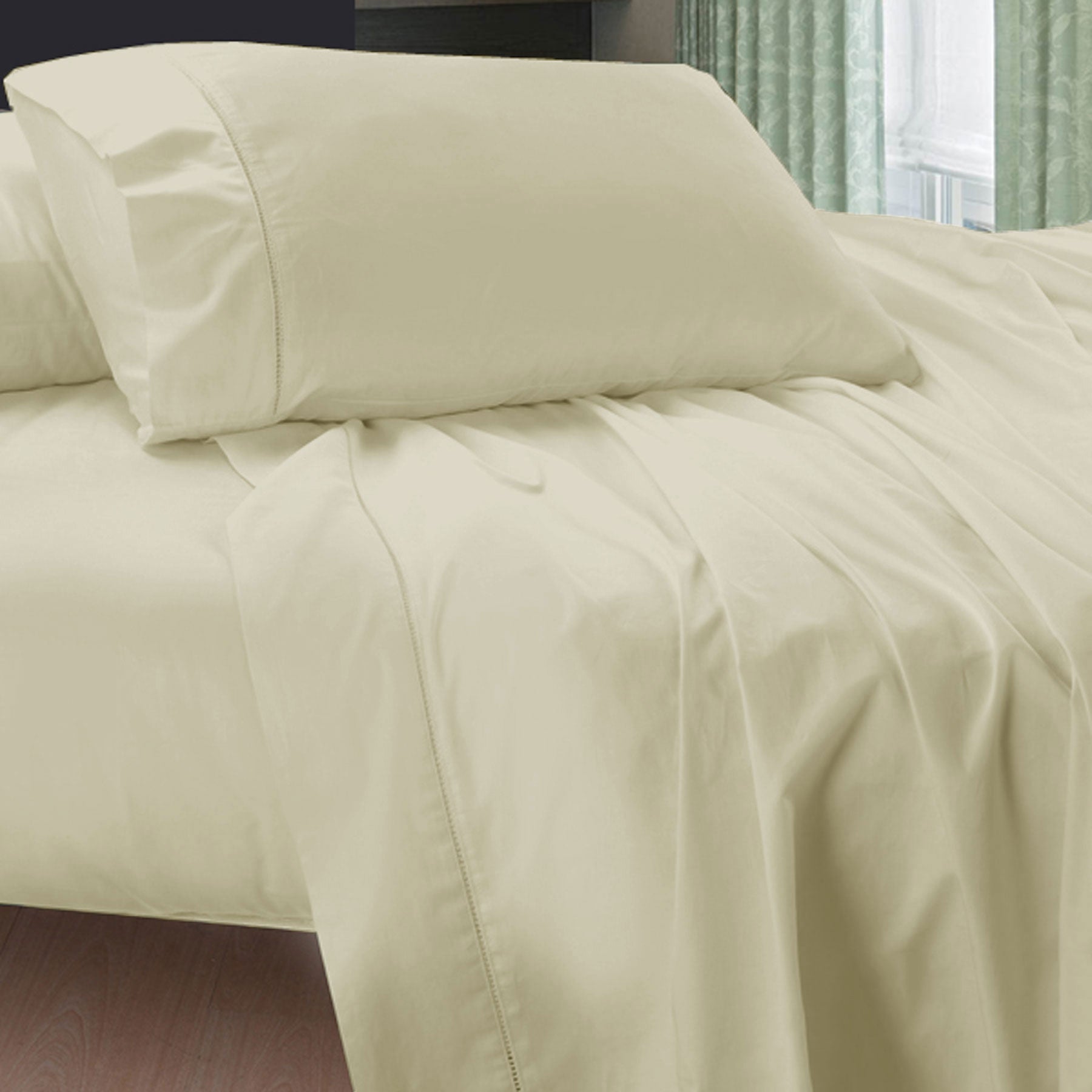 Premium Egyptian Cotton Sheet Set with 400TC Sateen Finish - Cream, Super King