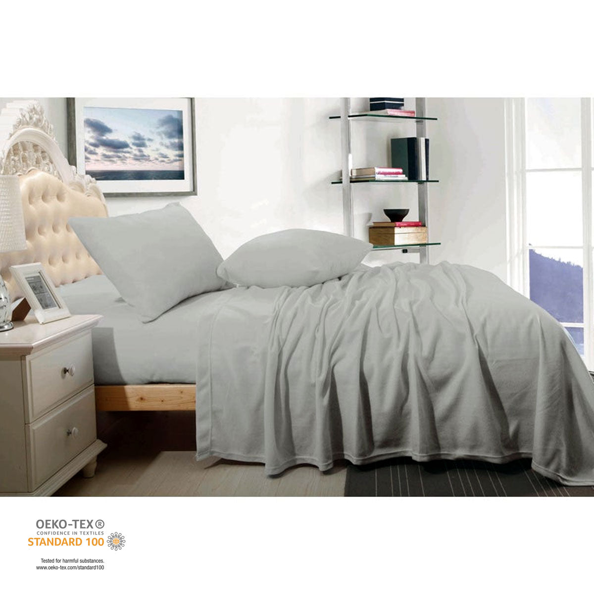 Shangri La Cashmere Touch Micro Flannelette Sheet Set – Grey Single