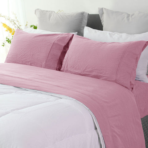 Ramesses Pebble Wash Linen Look Alternative Sheet Set - Classic Rose, Queen