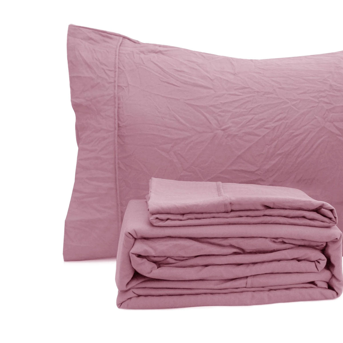Ramesses Pebble Wash Linen Look Alternative Sheet Set - Classic Rose, Queen
