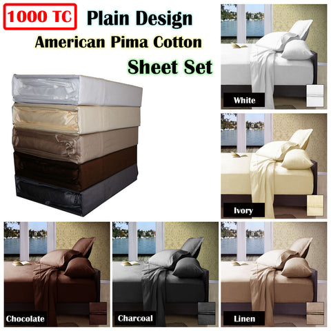 Ramesses 1000TC American Pima Cotton Sheet Set Chocolate Queen - Soft & Durable - SuperSaverAU - view 1