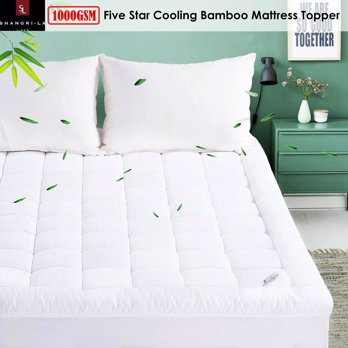 Shangri-La Bamboo Mattress Topper with 1000GSM Fill - White, Single