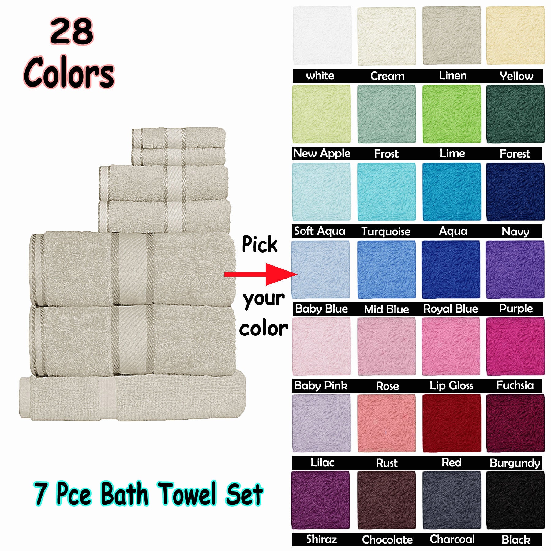 Kingtex 550gsm Cotton 7 Pce Towel Set Black - Soft, Absorbent, 100% Cotton - SuperSaverAU - view 1