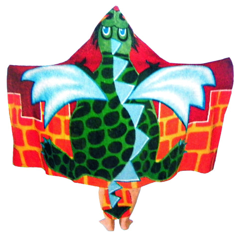 Kids Cotton Velour Beach Cape Dragon - 60x120 cm, Cartoon Print, Hand Holds - SuperSaverAU - view 1