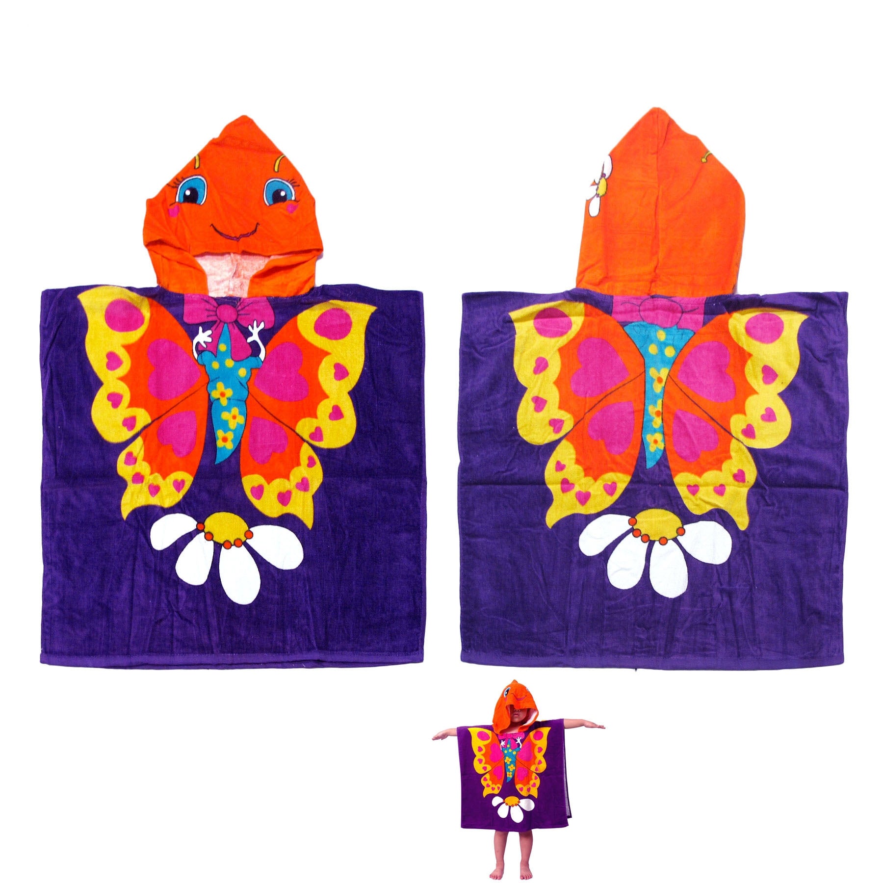 Cute Kids Cotton Hooded Towel Poncho 60 x 120 cm - Butterfly Design - SuperSaverAU - view 1