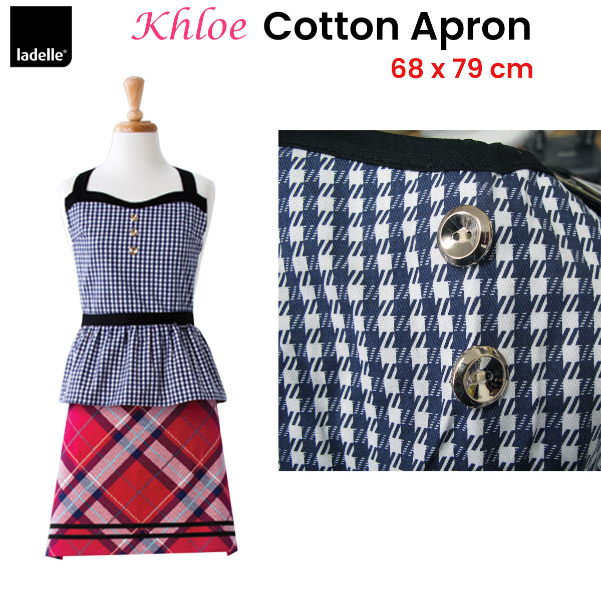 Ladelle Khloe Cotton Apron 68 x 79 cm Tartan Print AZO Free Dyes - SuperSaverAU - view 2
