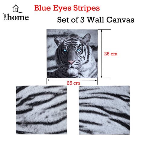 Just Home Set of 3 Printed Blue Eyes Stripes Tiger Wall Canvas 25x25 cm - SuperSaverAU - view 1