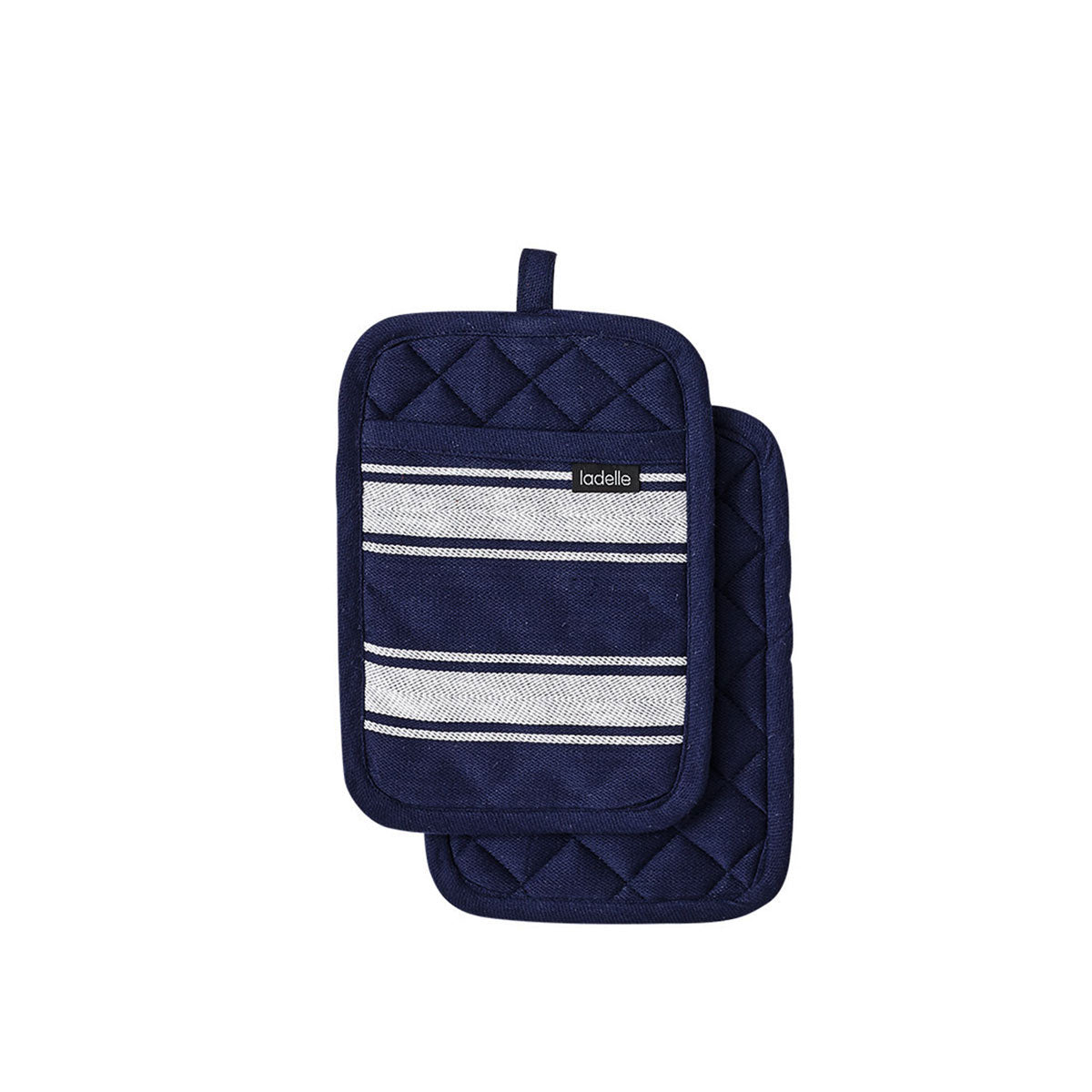Ladelle Butcher Stripe Navy Set of 2 Pot Holders 17.5 x 24.5cm, AZO Free Dyes - SuperSaverAU - view 1
