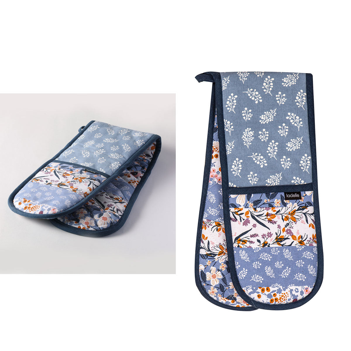 Ladelle Homespun Double Oven Mitt 17 x 89 cm, Quilted, 100% Cotton, Floral Print - SuperSaverAU - view 1