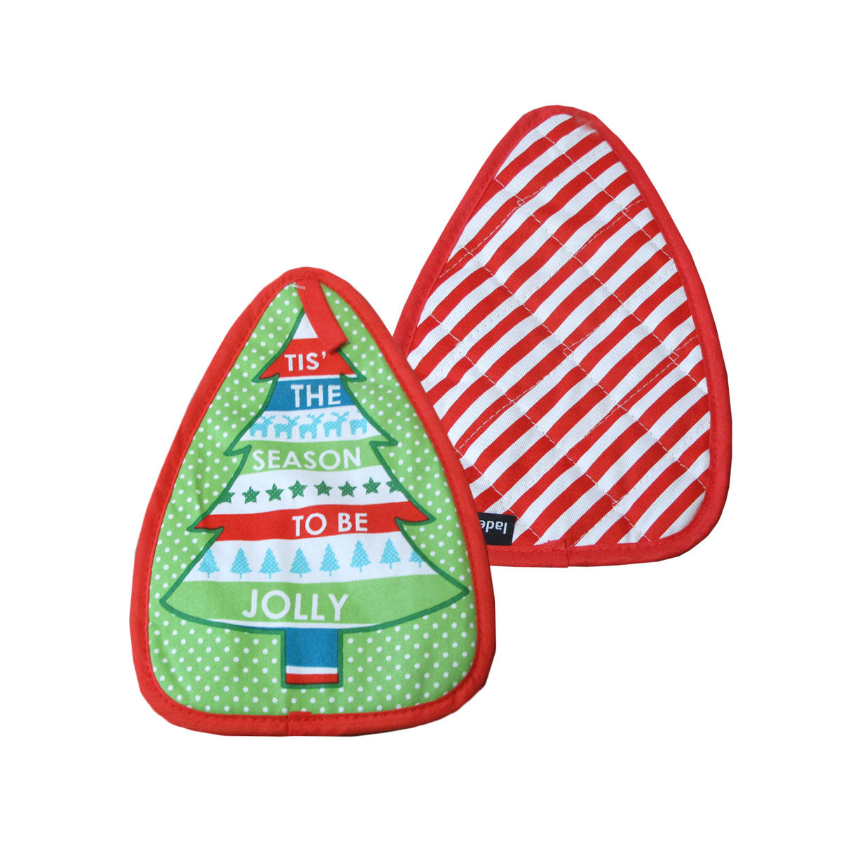 Ladelle Joyful Stripe Red Set of 2 Pot Mitts 17 x 24 cm, Quilted Christmas Design - SuperSaverAU - view 1