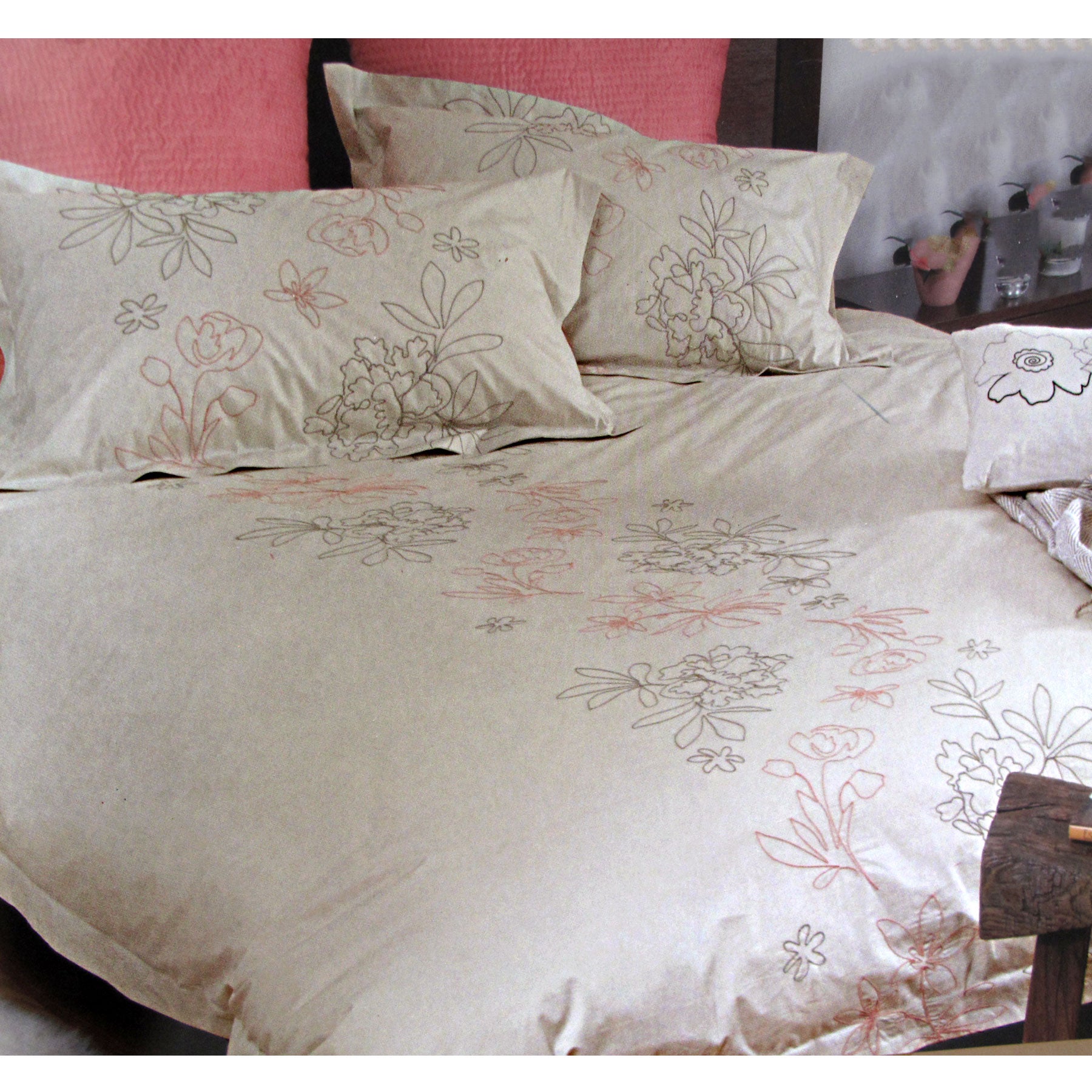 Canterbury Orinocco Sand Quilt Cover Set King - Floral Embroidery, 300 Thread Count - SuperSaverAU - view 1