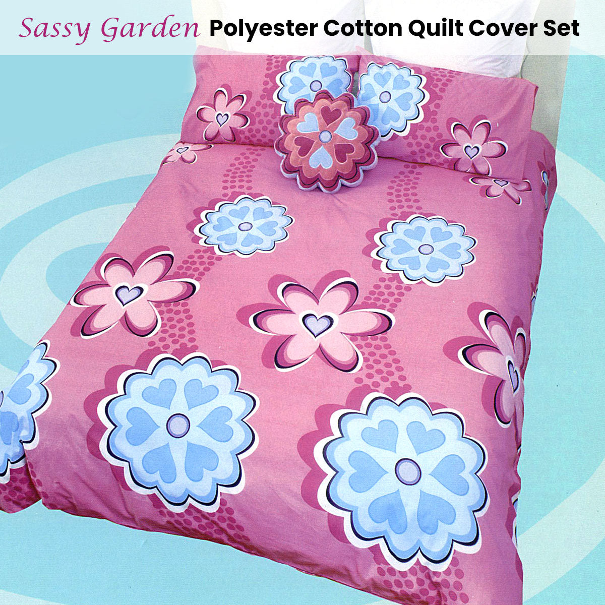 Premium Sassy Garden Quilt Cover Set with Floral Print - Pink, Double