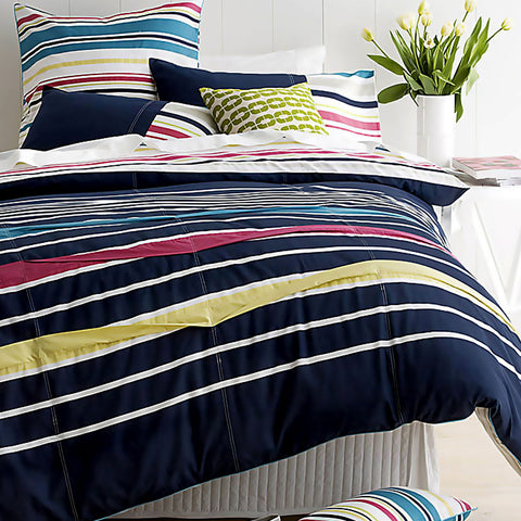 Paxton Wiggin Spectrum Quilt Cover Set Queen - Stripes Print Design, Navy - SuperSaverAU - view 1