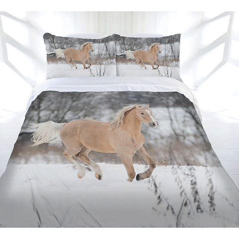 Just Home Winter Gallop Quilt Cover Set Queen - Horse Print Design, Polyester - SuperSaverAU - view 1