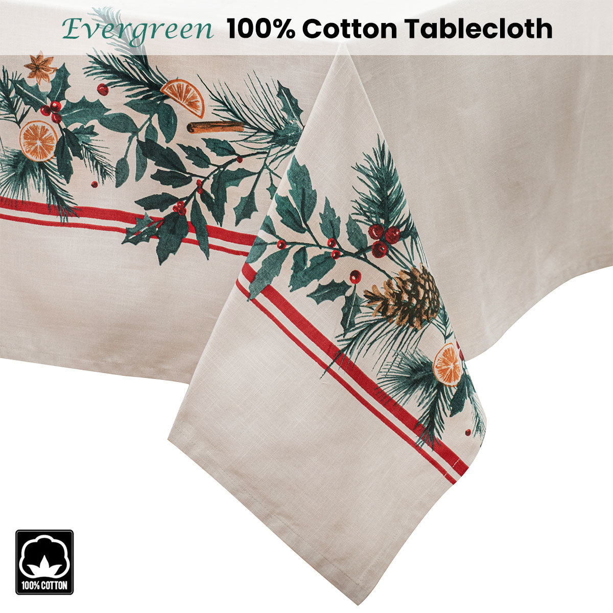Ladelle 100% Cotton Evergreen Festive Christmas Holiday Tablecloth 150 x 300 cm - SuperSaverAU - view 2