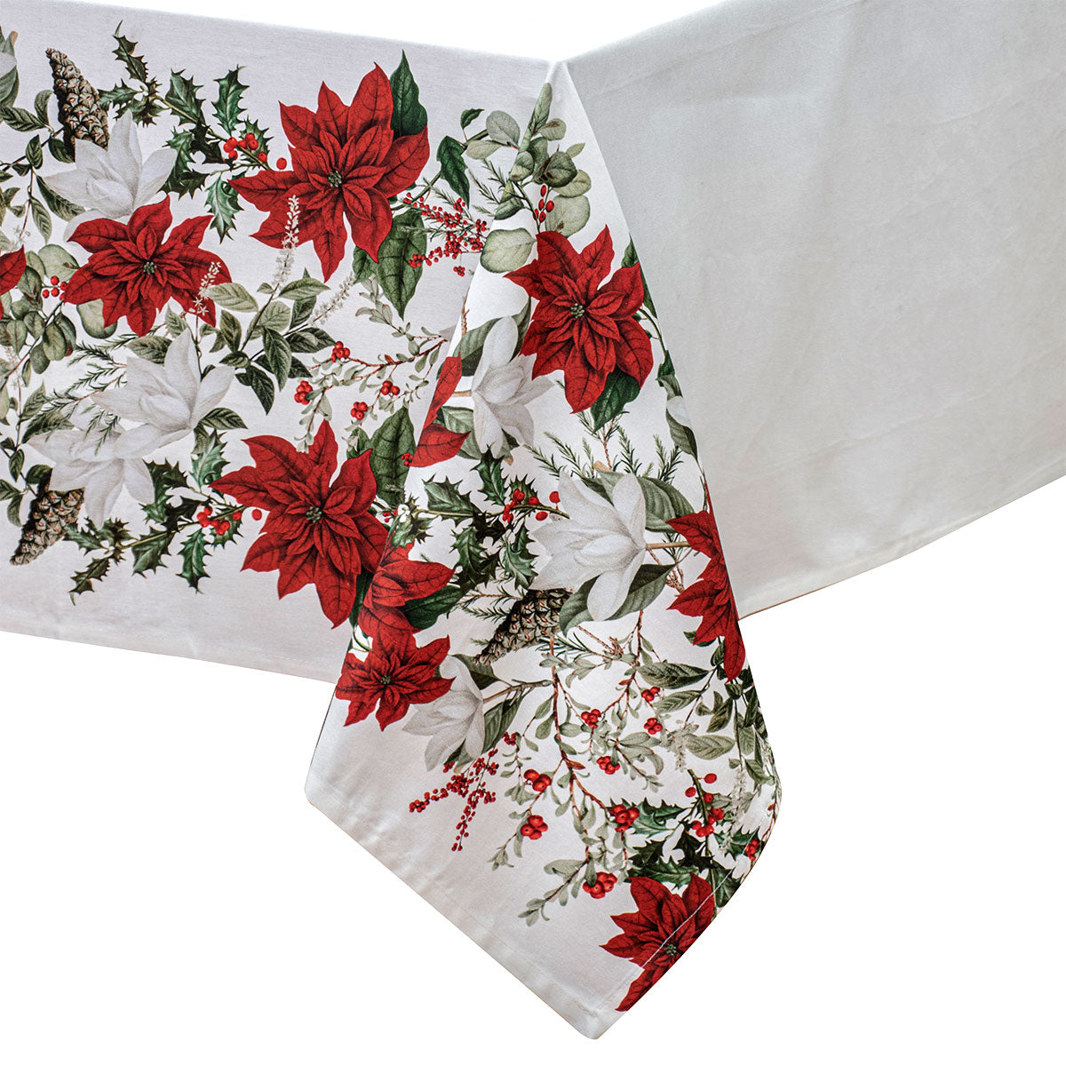 Ashdene Poinsettia Christmas Tablecloth 150 x 230 cm, 100% Cotton, AZO Free Dyes - SuperSaverAU - view 1