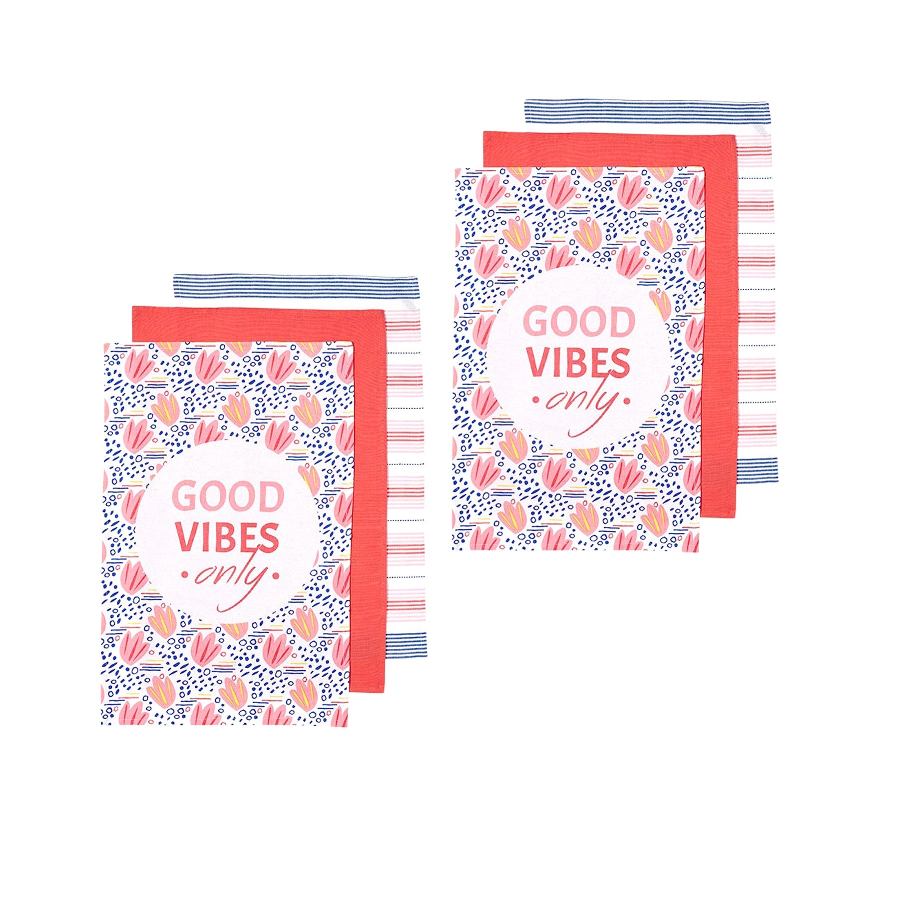 Ladelle Arise Kitchen Range Set of 6 Tea Towels 45x70cm Floral Print Pink - SuperSaverAU - view 1