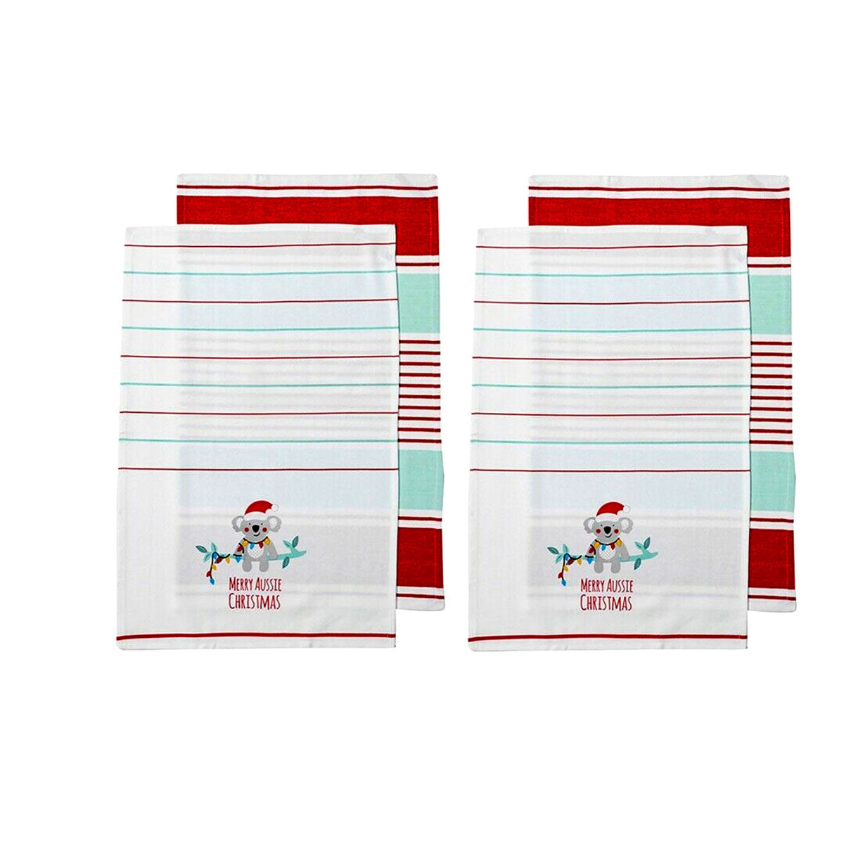 Ladelle Australiana Aussie Animal Christmas Set of 4 Cotton Kitchen Towels 45 x 70 cm - SuperSaverAU - view 1