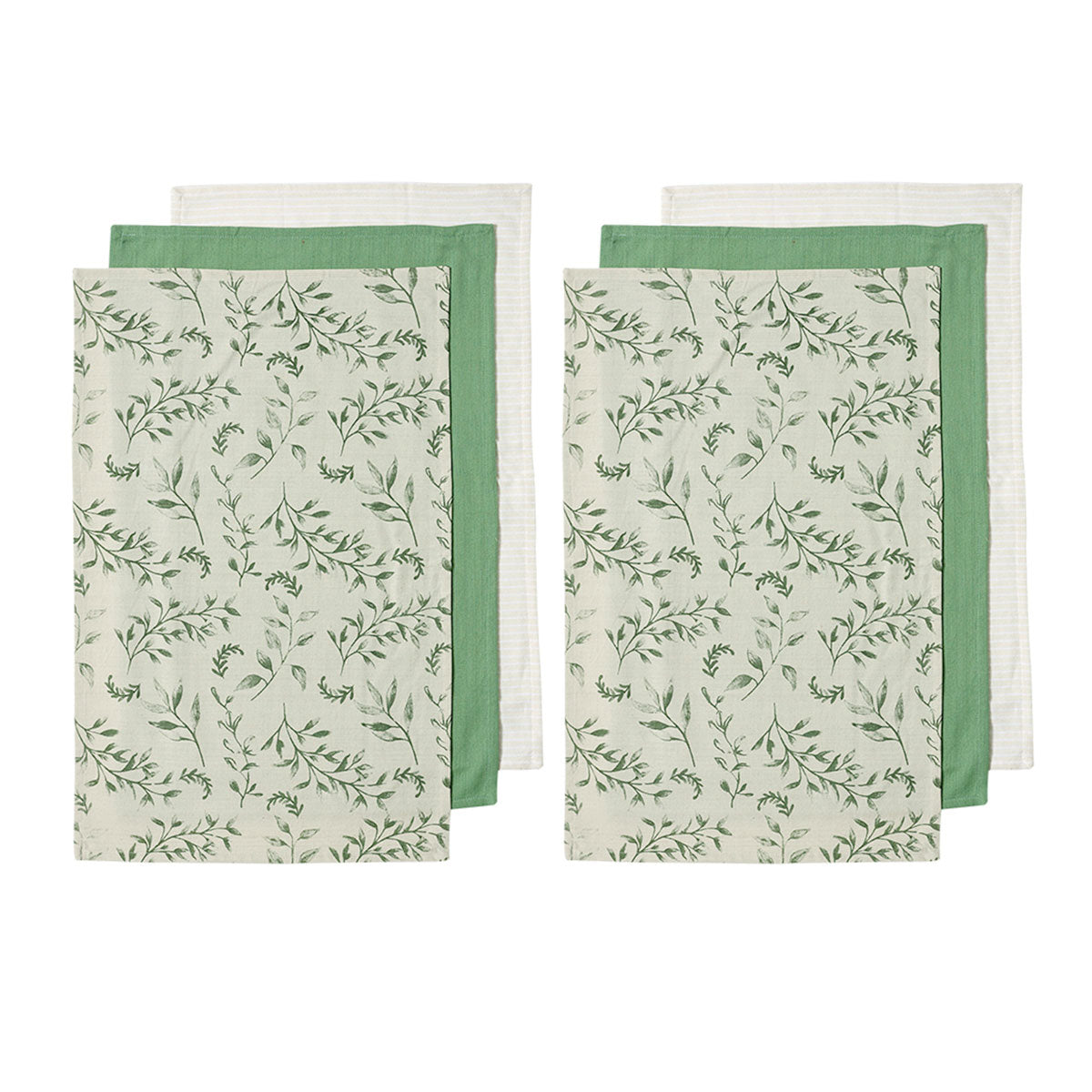 Ladelle Grown Ivy Set of 6 Cotton Kitchen Towels 45 x 70 cm - Foliage Design, AZO Free - SuperSaverAU - view 1