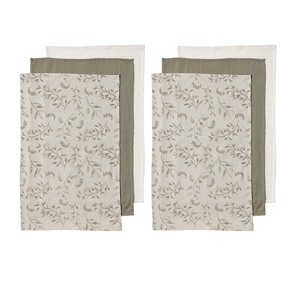 Ladelle Grown Ivy Set of 6 Cotton Kitchen Towels 45 x 70 cm - Foliage Print, AZO Free - SuperSaverAU - view 1