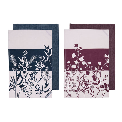 Ladelle Set of 4 Homespun Flower Cotton Kitchen Tea Towels 50 x 70 cm Mix - SuperSaverAU - view 1