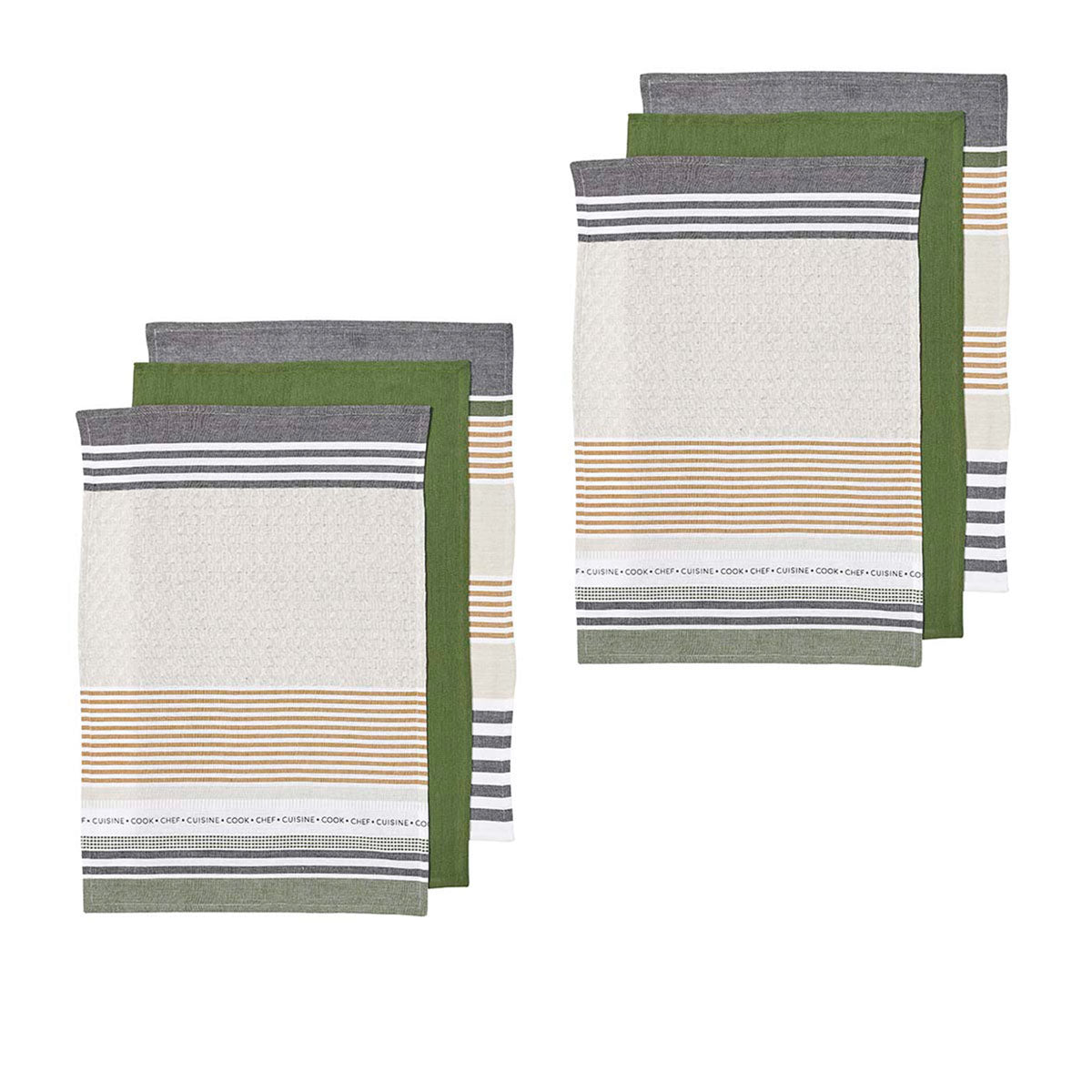 Ladelle Intrinsic Set of 6 Cotton Kitchen Towels 45 x 70 cm - AZO Free, Stripes Design - SuperSaverAU - view 1