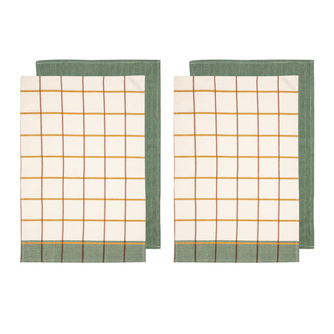 Ladelle Set of 4 Checked Cotton Kitchen Tea Towels 50 x 70 cm - AZO Free Dyes - SuperSaverAU - view 1