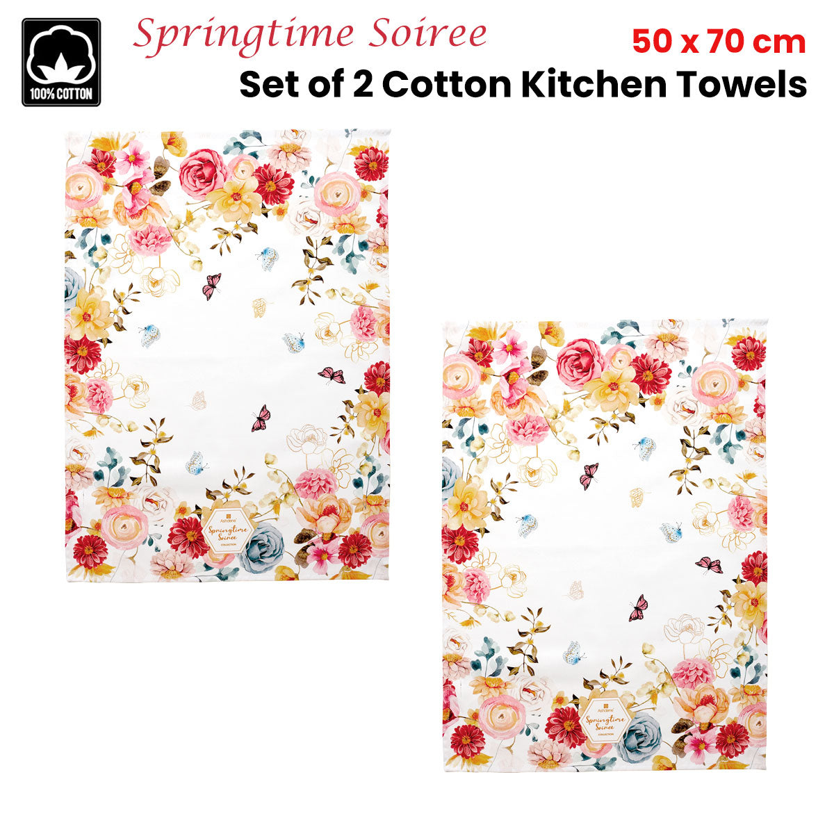 Ashdene Springtime Soiree Set of 2 Cotton Kitchen Tea Towels 50 x 70 cm - SuperSaverAU - view 1