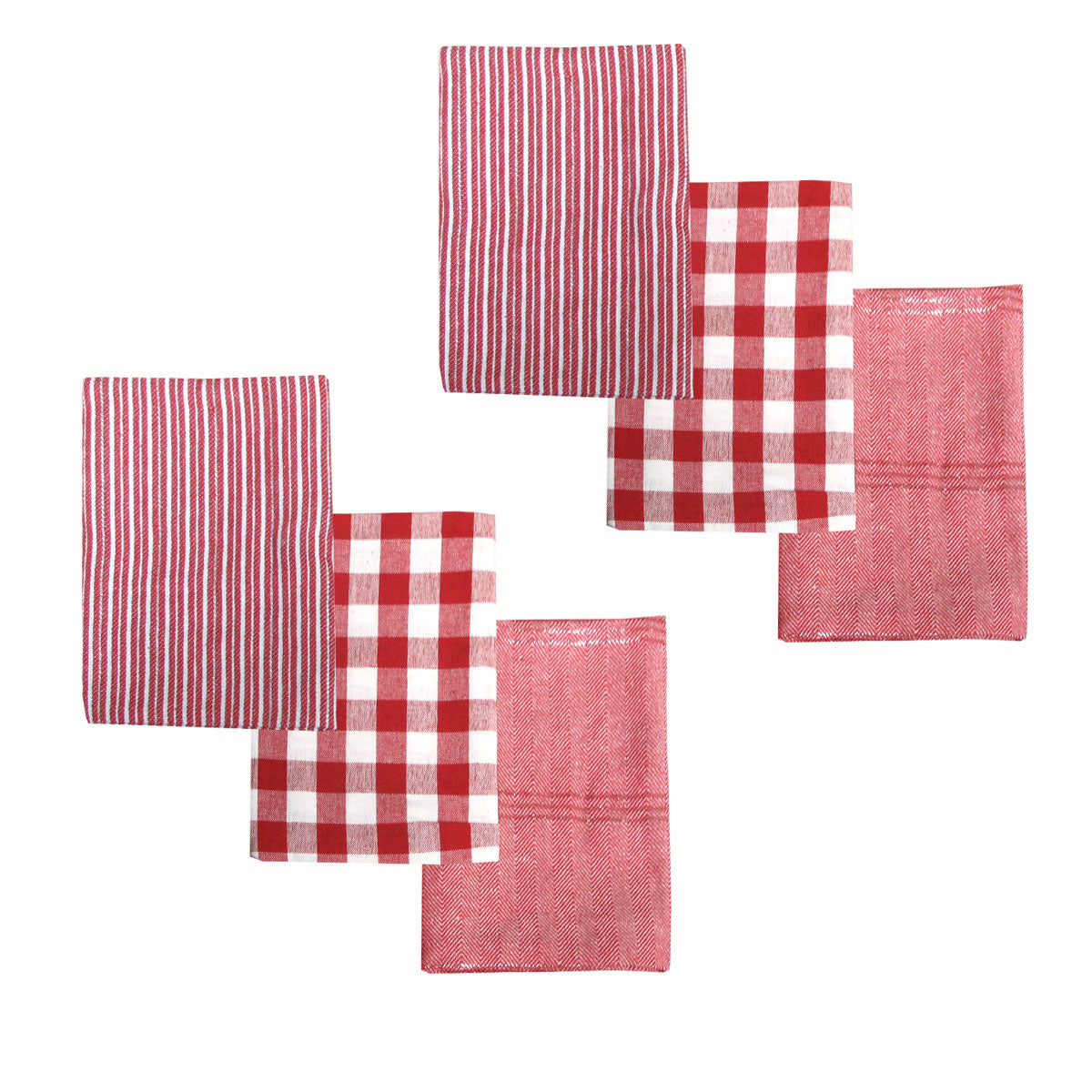Ladelle Christmas Brick Set of 6 Cotton Kitchen Towels 45 x 70 cm - Red Design 7 - SuperSaverAU - view 1