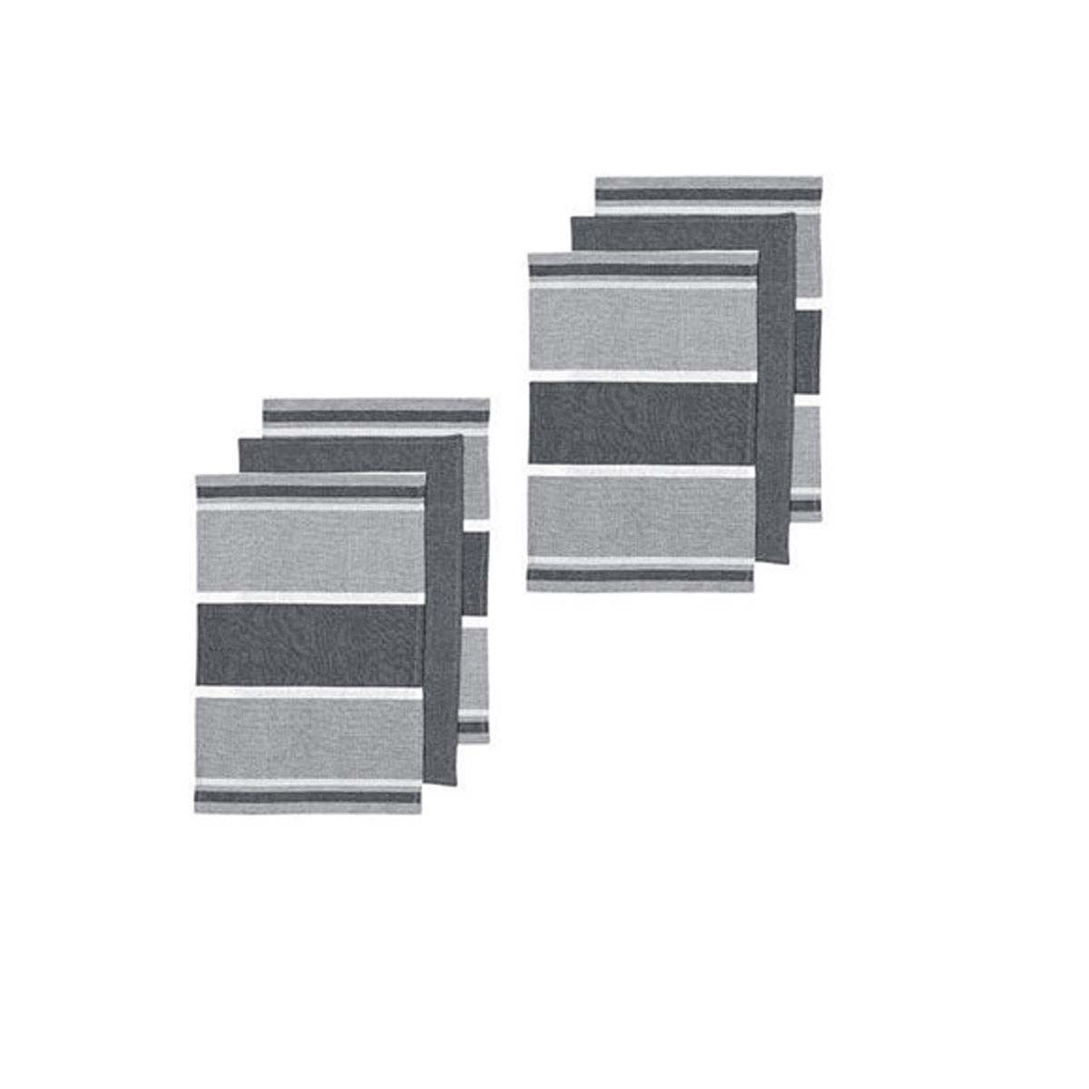 Ladelle Revive Block Woven Set of 6 Cotton Kitchen Towels 45 x 70 cm - Grey - SuperSaverAU - view 1