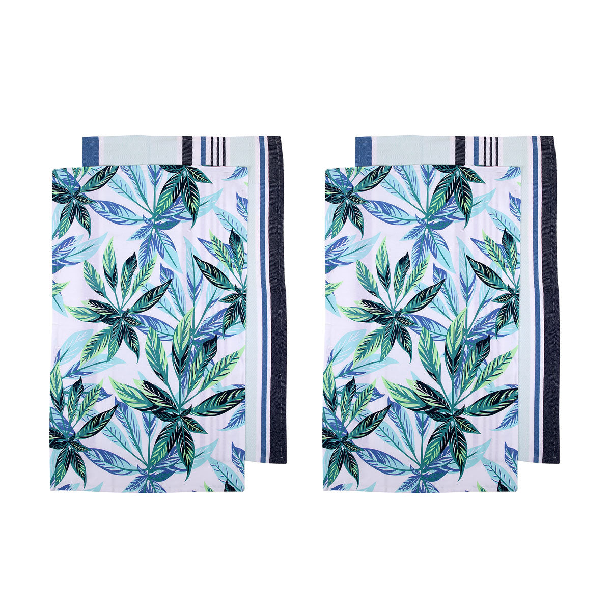 Ladelle Set of 4 Zest Leaves Green Cotton Kitchen Tea Towels 50 x 70 cm - SuperSaverAU - view 1