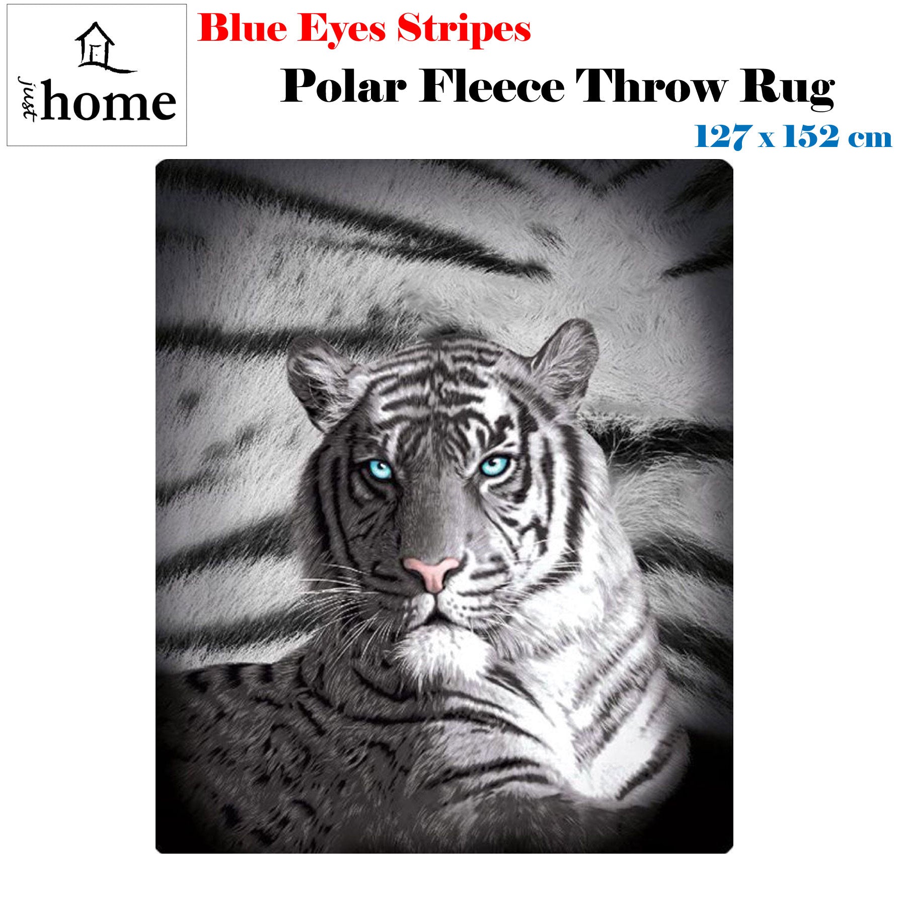 Just Home Blue Eyes Stripes Tiger Print Polar Fleece Throw Rug 127 x 152 cm - SuperSaverAU - view 2