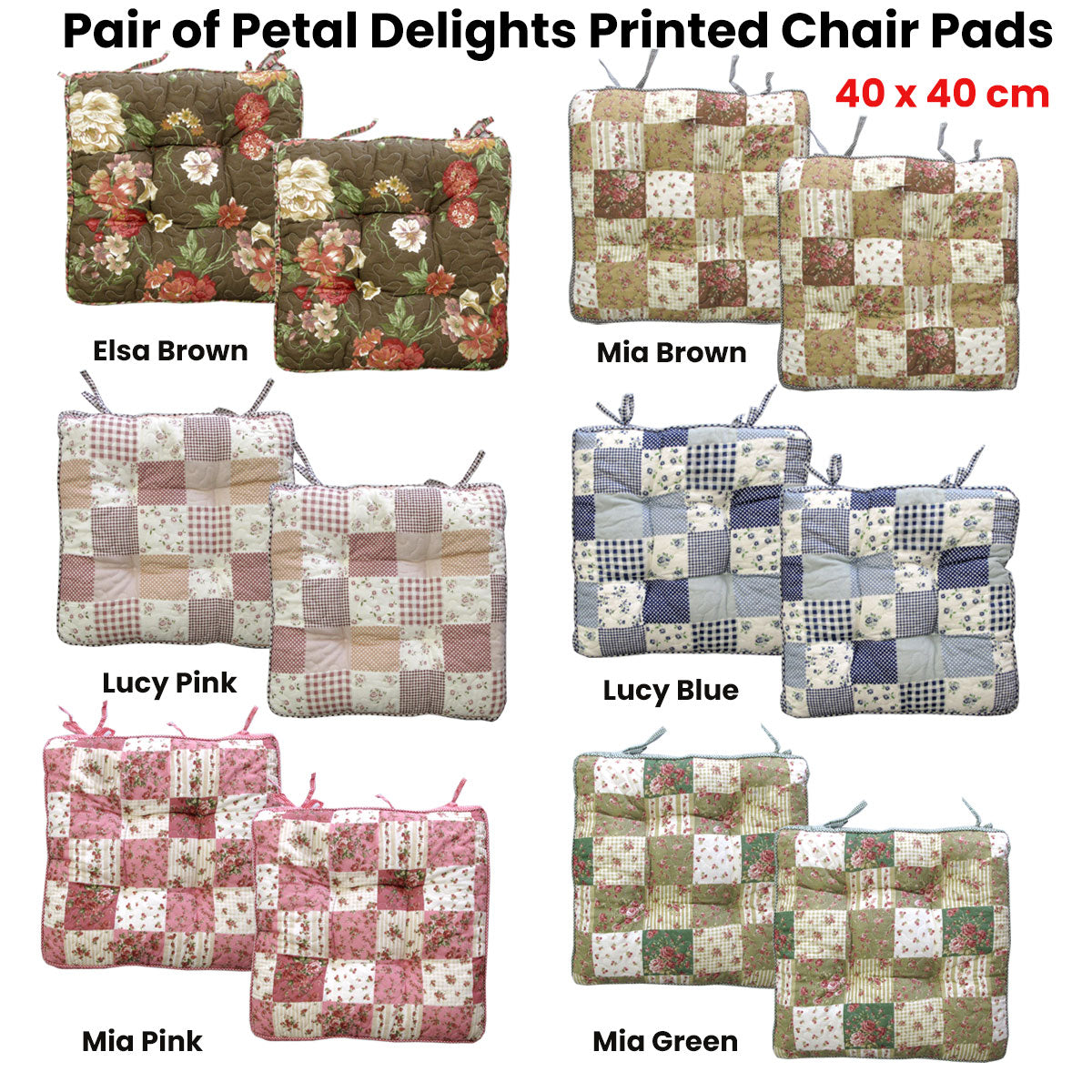 Lylac Homewares Petal Delights Set of 2 Printed Chair Pads 40 x 40 cm Lucy Pink - SuperSaverAU - view 2