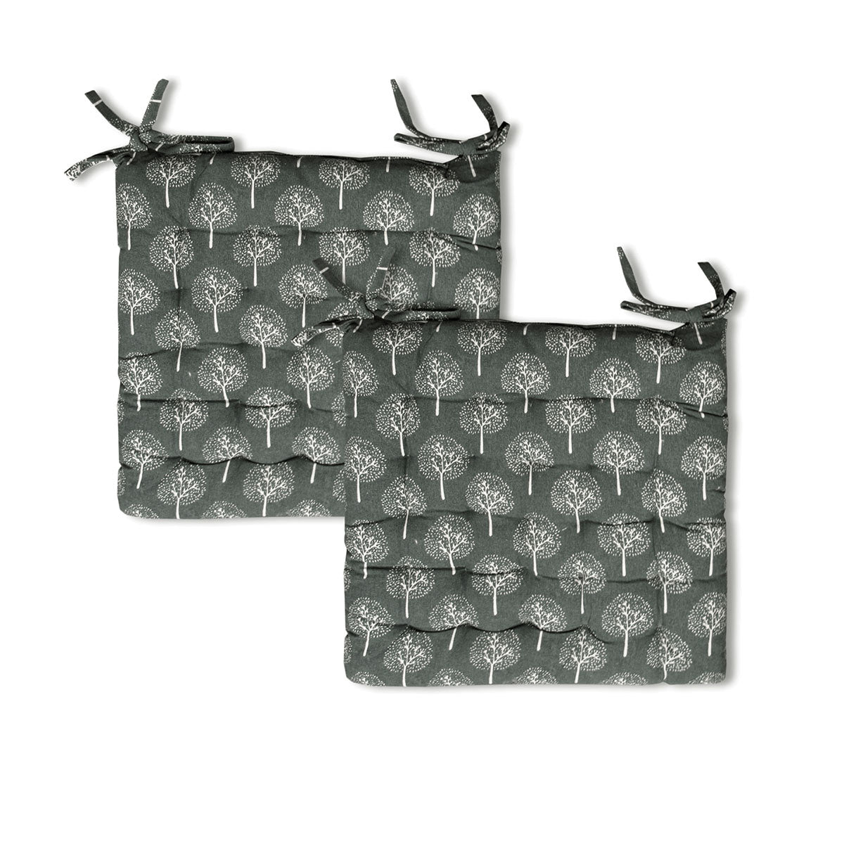 Lylac Homewares Tree of Life Set of 2 Cotton Chair Pads 40 x 40 cm Dark Grey - SuperSaverAU - view 1