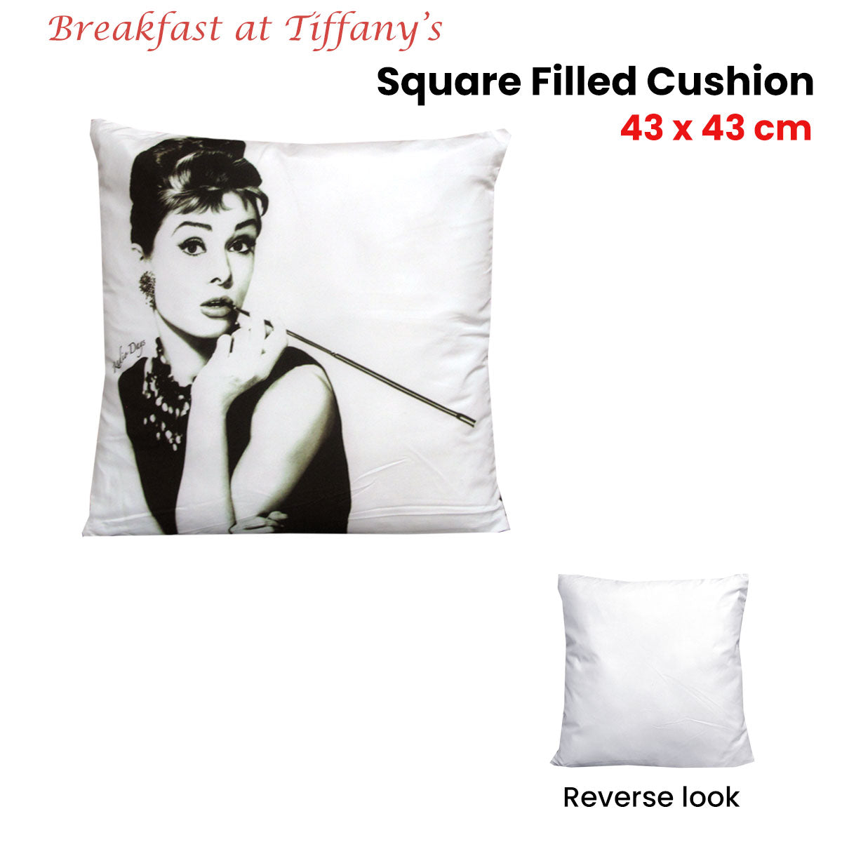 Audrey Hepburn Breakfast at Tiffany's Square Filled Cushion 43 x 43 cm - SuperSaverAU - view 2