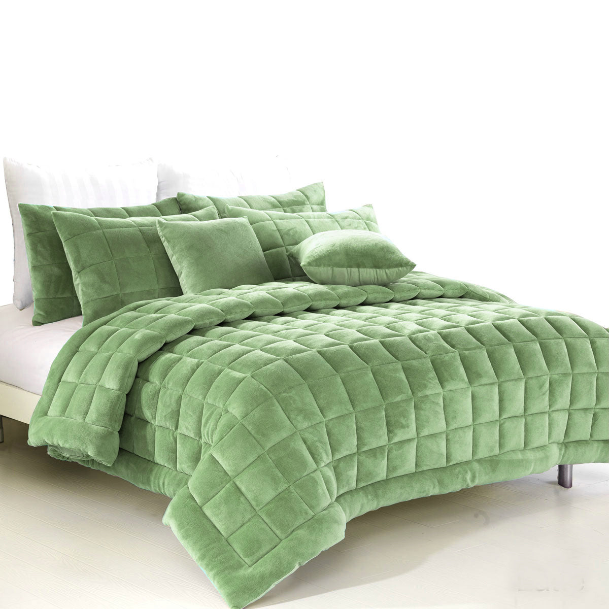 Alastairs Augusta Faux Mink Quilt / Comforter Set Sage Super King - Quilted Design - SuperSaverAU - view 1