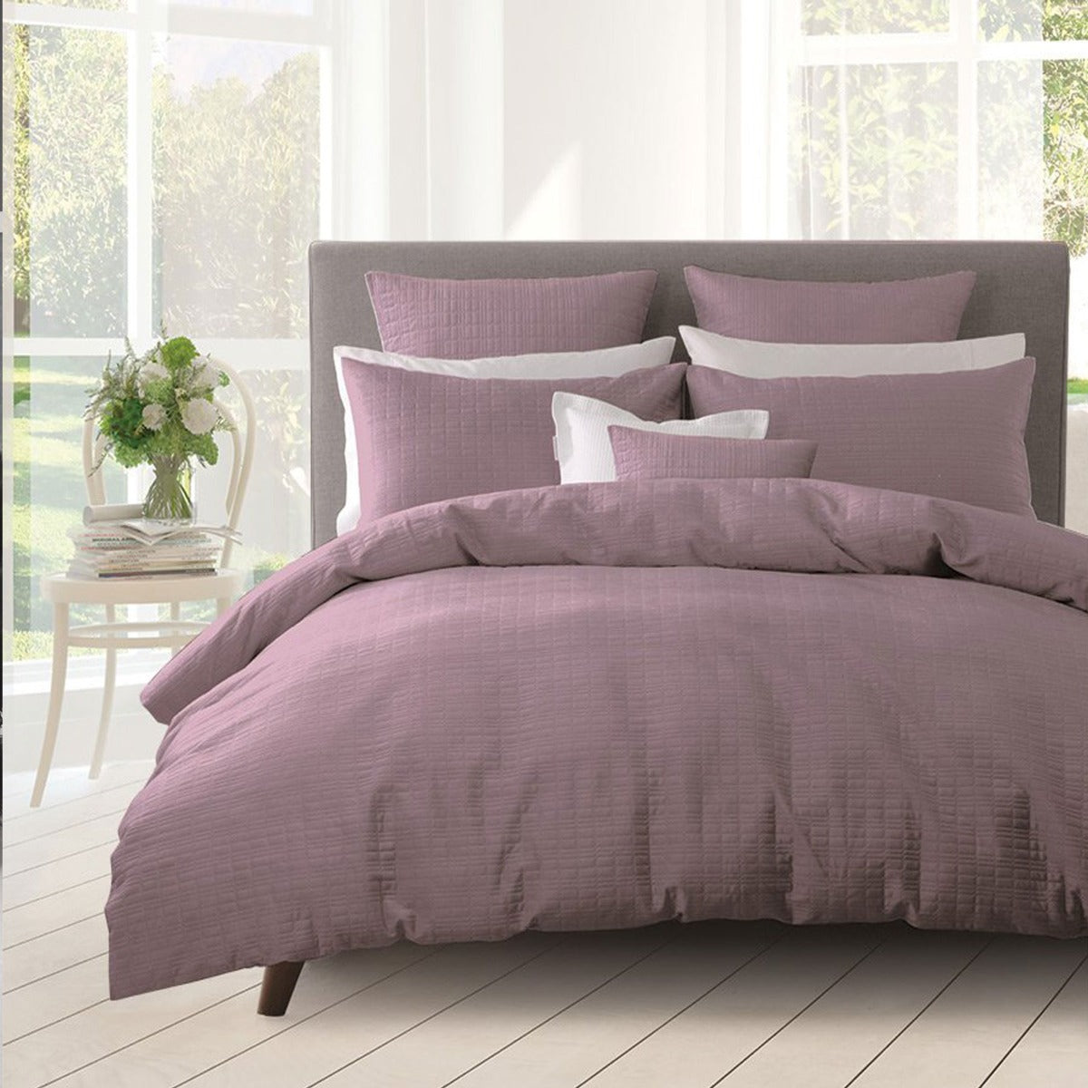 Georges Fine Linens Aurora Quilted Quilt Cover Set - Mauve, Super King