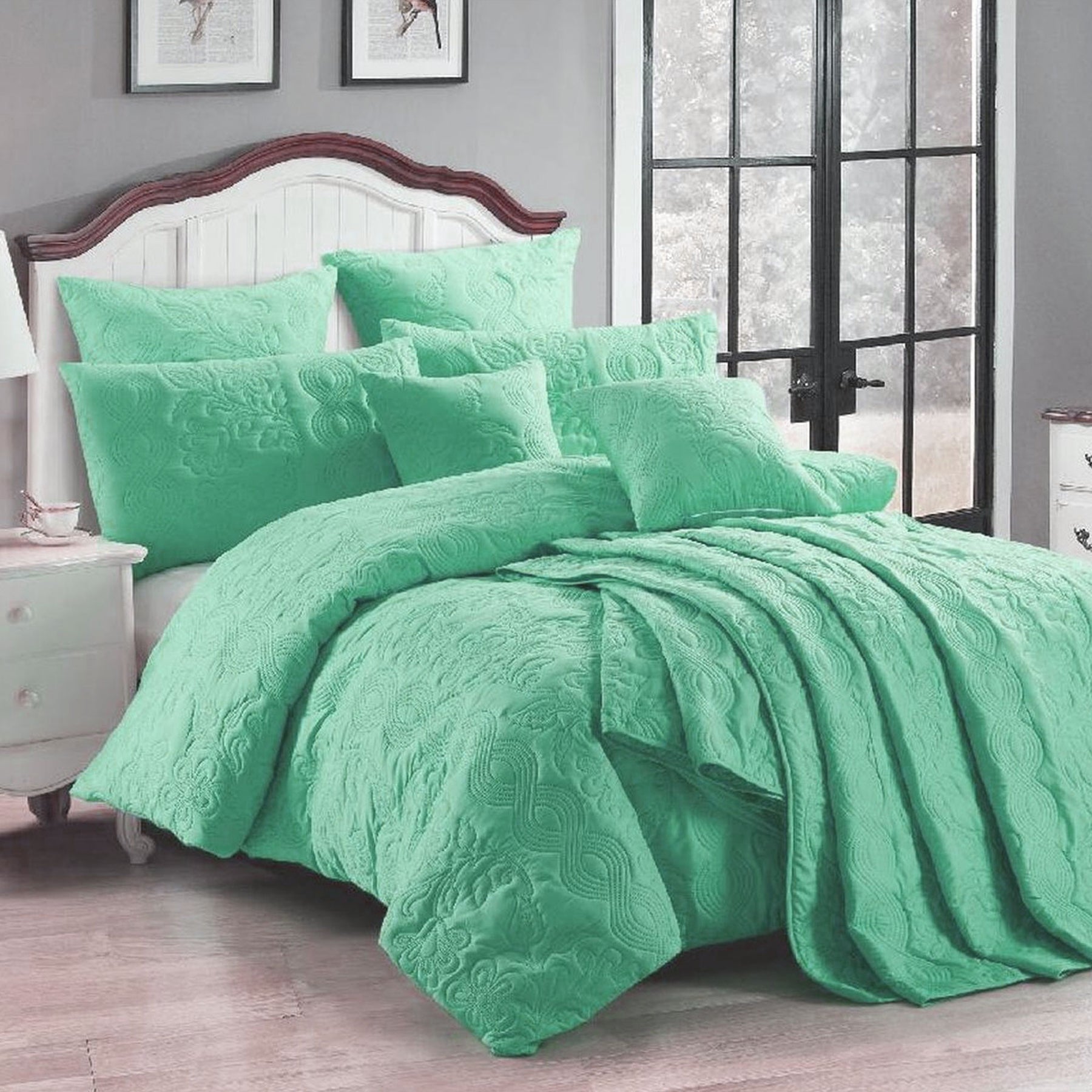 Georges Fine Linens Marguerite Velour Quilt Cover Set - Wave Green, Super King