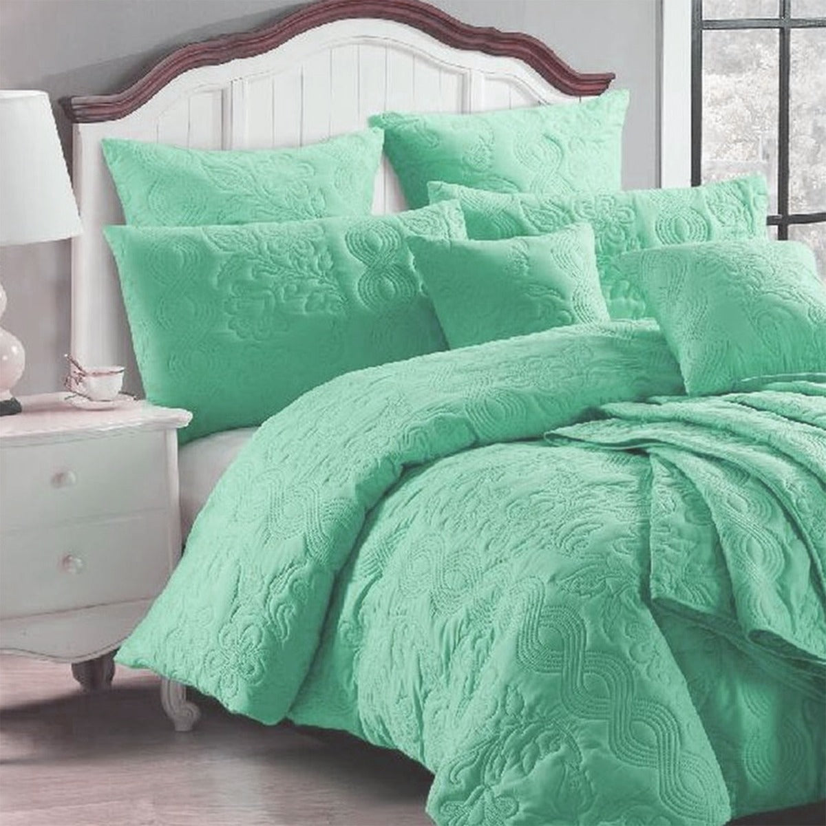 Georges Fine Linens Marguerite Velour Quilt Cover Set - Wave Green, Super King