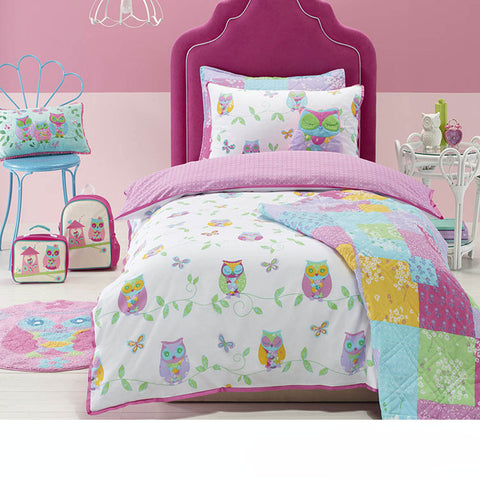 Jiggle Giggle Owl Song Quilt Cover Set Queen - Printed Design, Ribbon Trimming - SuperSaverAU - view 1
