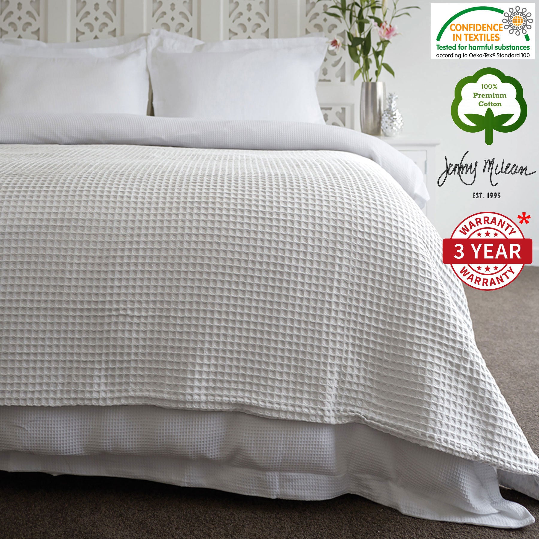 Jenny Mclean Ardent Premium Super Soft Cotton Waffle Blanket White 220x240 cm - SuperSaverAU - view 1