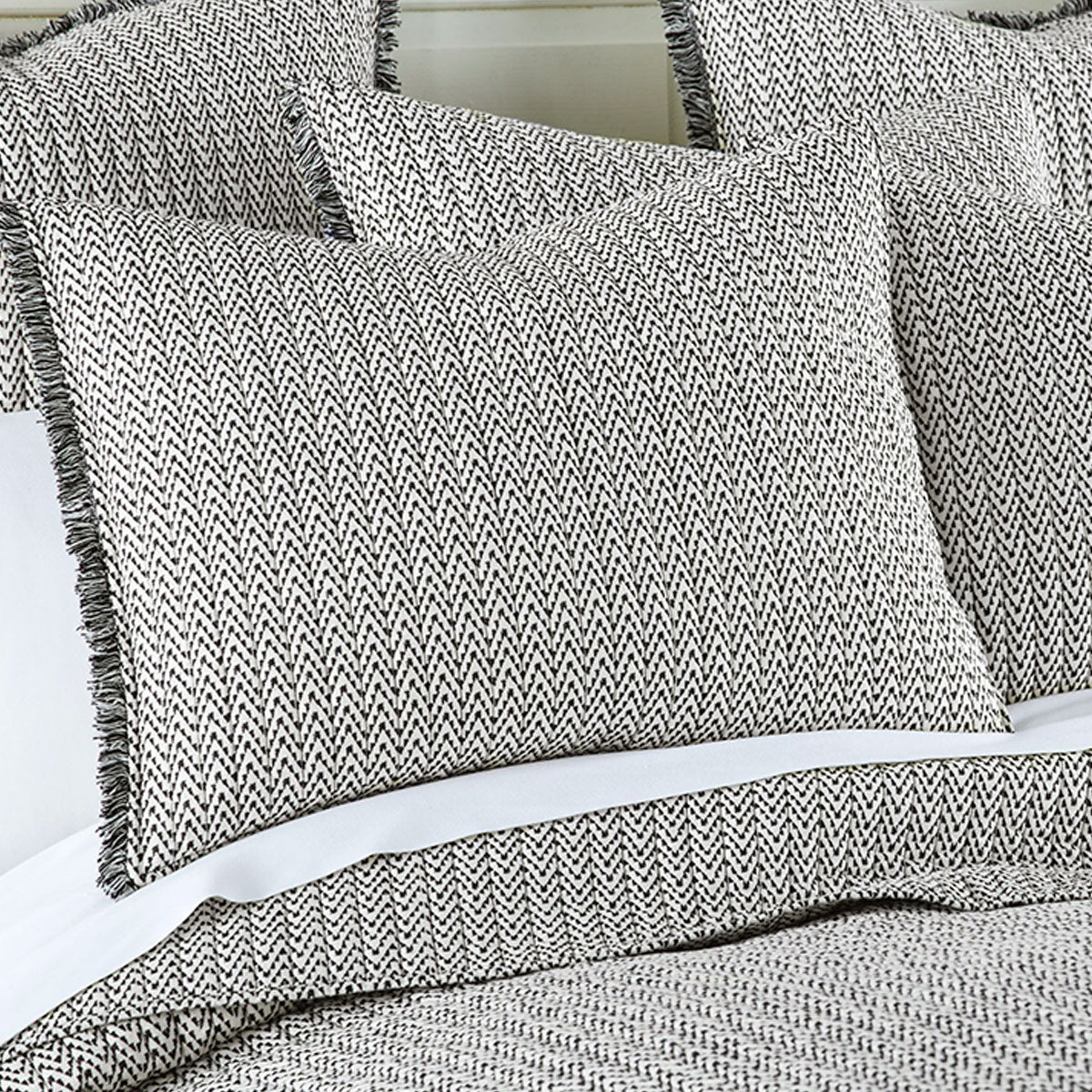 Jenny Mclean Lexington 3 Piece 100% Cotton Coverlet Set Queen - Herringbone Print, Soft Black on White - SuperSaverAU - view 2