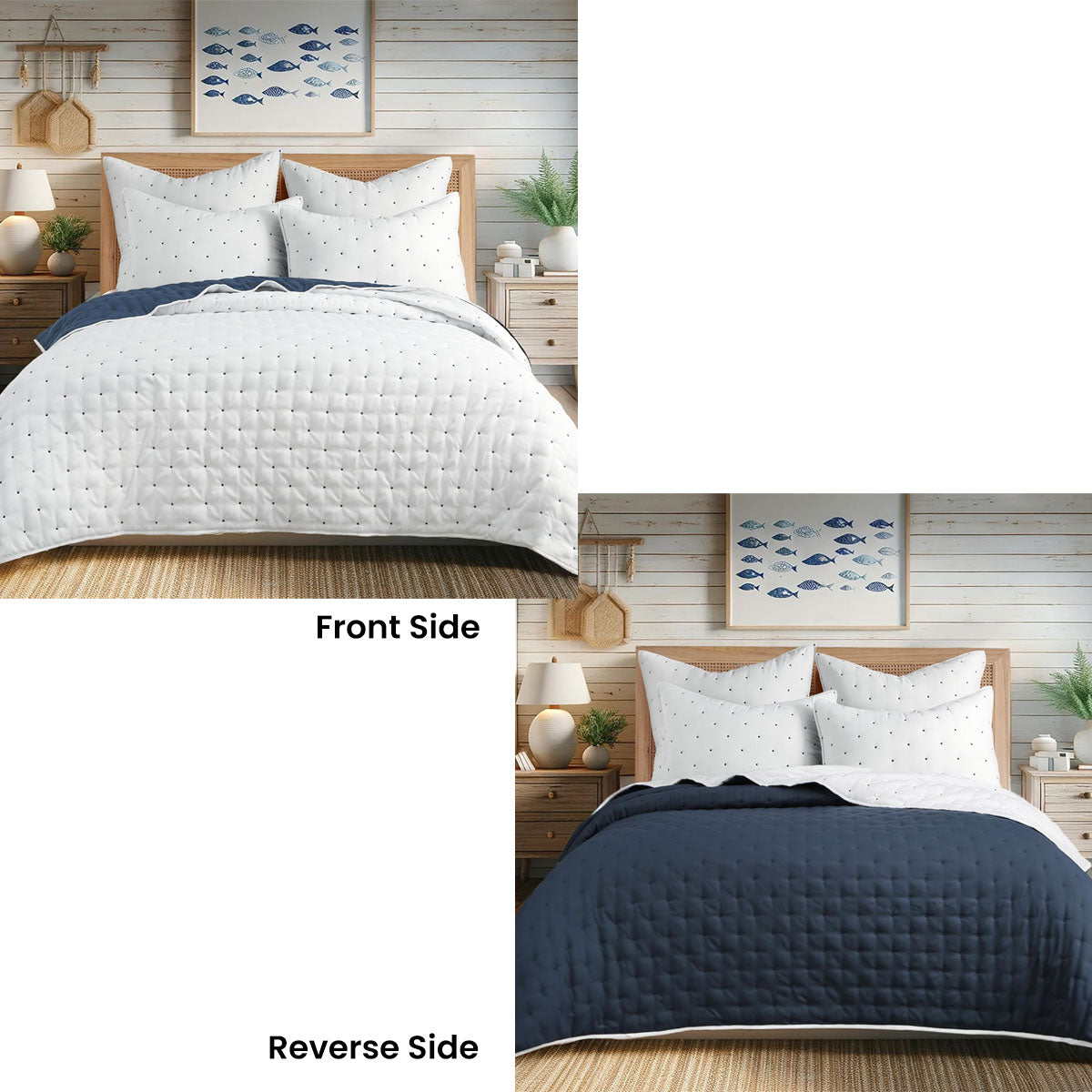 Jenny Mclean Swiss Dots Blue 3 Piece 100% Cotton Coverlet Set King Reversible - SuperSaverAU - view 2