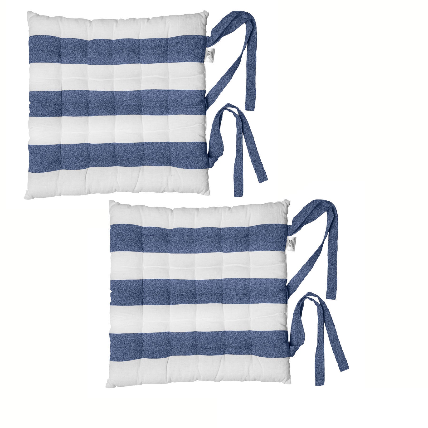 Rans Alfresco Cotton Chair Pads Set of 2 - Striped Cobalt Blue, 40 x 40cm