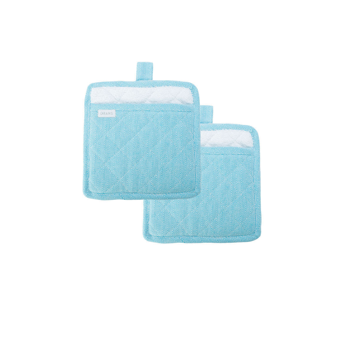 Rans Herringbone Blue Cotton Pot Holders Set of 2 - 20 x 20 cm, Machine Washable - SuperSaverAU - view 1