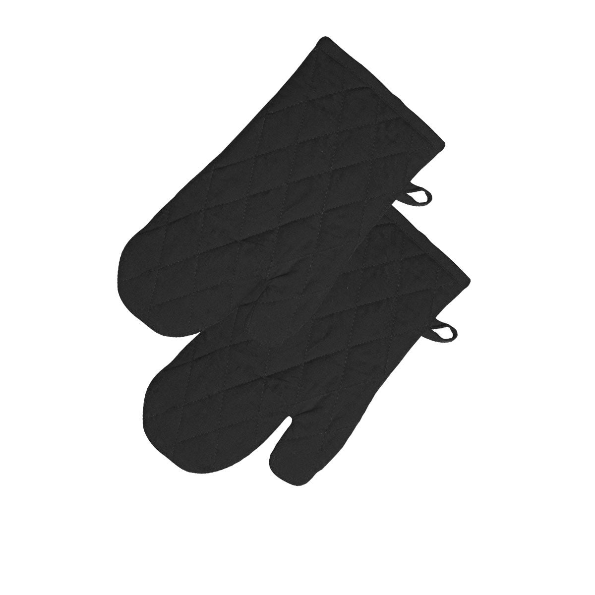 Rans Manhattan Black Cotton 2 x Oven Gloves - Solid/Quilted Pattern, 18 x 32 cm - SuperSaverAU - view 1